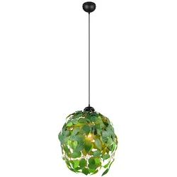 Pendellampe Hängeleuchte Esstischlampe Wohnzimmerleuchte Blätterlampe, Metall Kunststoff schwarz grün, Höhe anpassbar, 1x E27, H 150 cm
