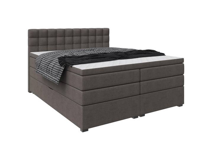 Boxxx Boxspringbett, Dunkelgrau, Kunststoff, H3, 160x200 cm, gepolstertes Kopfteil, Topper durchgehend, In verschiedenen Grössen erhältlich, Schlafzimmer, Bett, Doppelbetten