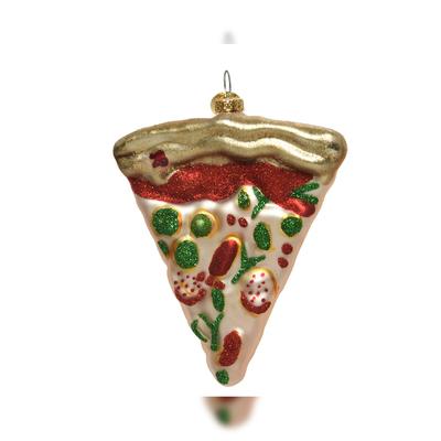 Christmas Decorations Christbaumschmuck Pizzaecke 10cm Glas Weihnachtskugeln Essen mundgeblasen creme