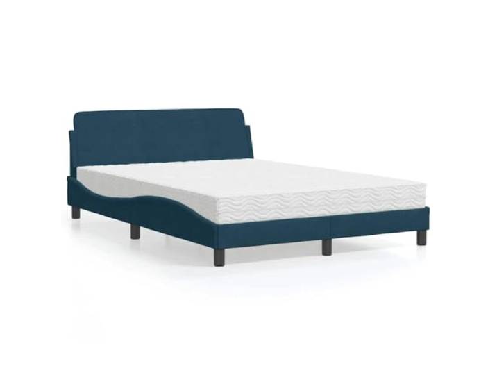 PUGYNBK Bett aus blauem Samt mit Matratze 120 x 200 cm 22D-Schaumstoff, Härte H2 und H3, Kopfteil, Lattenrost, für Schlafzimmer