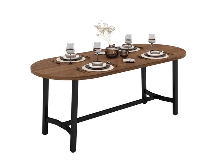 Flieks Esstisch 180x80cm Walnuss Abgerundete Ecken Eisenbeine, Walnussfarben, Metall, 180x75x80 cm, Esszimmer, Esstische