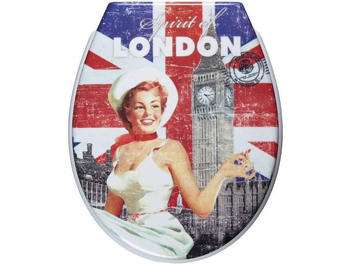 WC-Sitz ADOB Spirit of London , bunt (rot, bunt), B:37cm H:5cm L:44cm, Duroplast, Edelstahl, WC-Sitze, WC-Sitz, Absenkautomatik, zur Reinigung abnehmbar