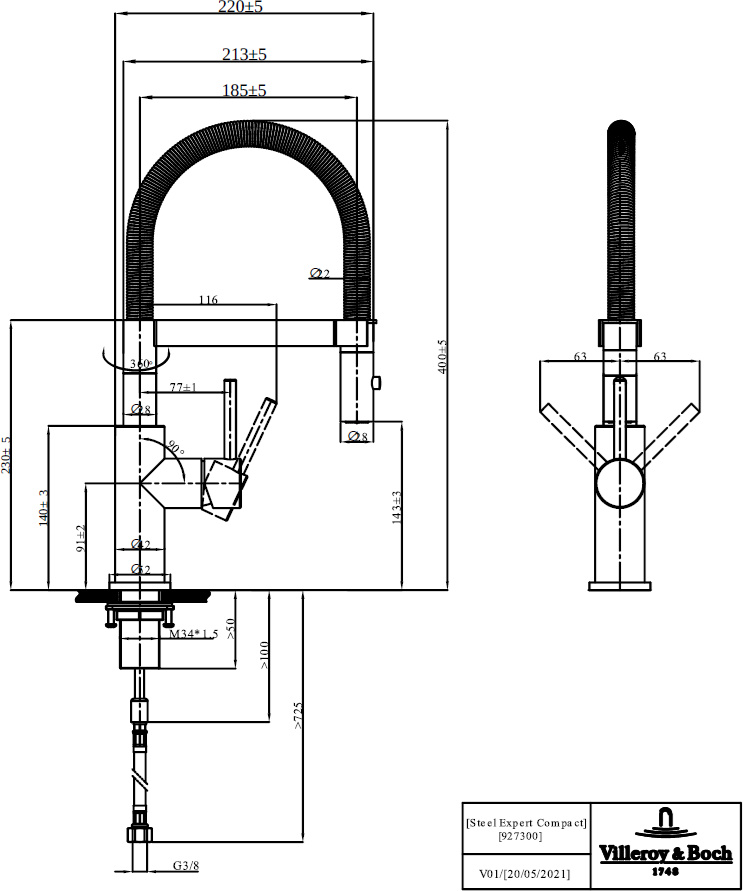 Villeroy & Boch 927300LC Küchenarmatur Steel Expert Compact
