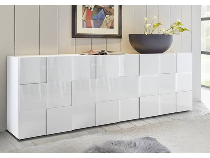 Bahut 4 portes Damier blanc brillant - Basika