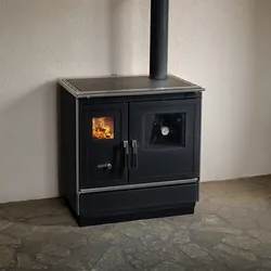 HAAS+SOHN  Küchenherd  Kaminofen  Herd  HSH  81  anthrazit  rechts  Stahlkochplatte  7,8  kW