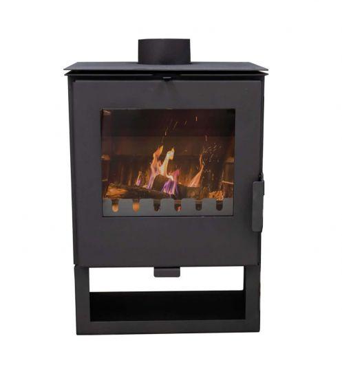 Kaminofen K5S1 - 5 kW Holzofen Schwarz | Große Brennkammer für 50 cm Scheite | Schamott-Auskleidung, Sichtfenster & Aschefach |