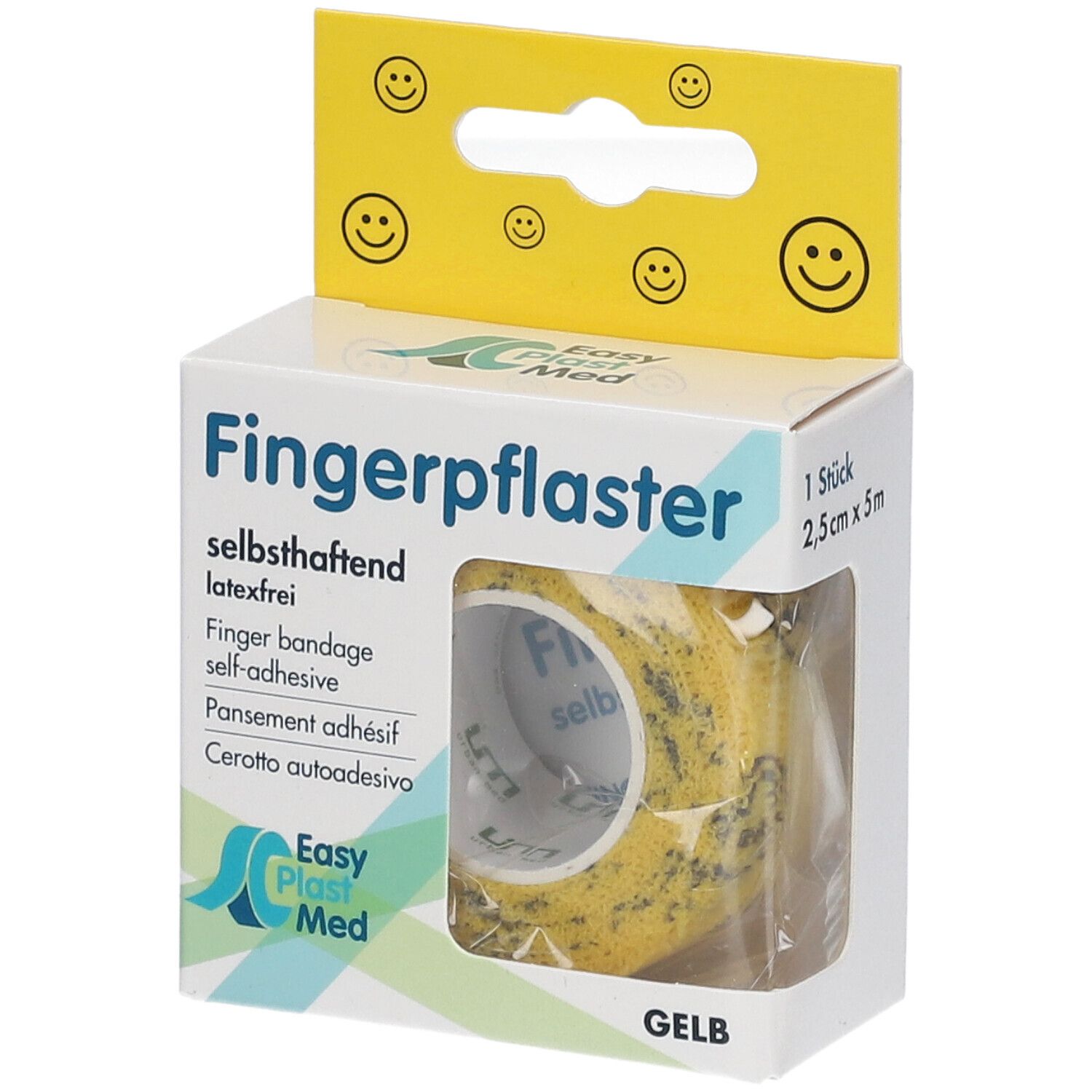 UM Easyplast Fingerpfl.selbsth.2,5cmx5m gelb Smil. 1 St Pflaster