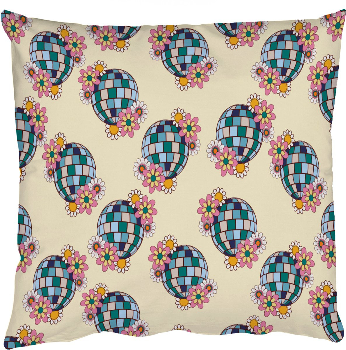 PillowMonkey Sierenkussen Retro Disco Bloemen Discobal - 60 x 60 cm