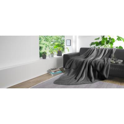 Wohndecke KINZLER "Demi Flausch", grau (anthrazit), B:150cm L:200cm, Polyester, Wohndecken, Wohndecke, Uni Farben, mit Wendefunktion, Kuscheldecke, 150x200 cm