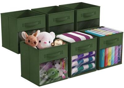 "Sorbus 11"" Storage Bin with Clear Window – 6-Pack Foldable Fabric Organizers - 10.5” L x 10.5” W x 11” H"
