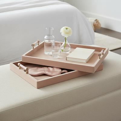 Sagebrook Home "Wood Suede Decorative Trays Home Decor (Set of 2) - 17/20"" Tan - 20.0"""