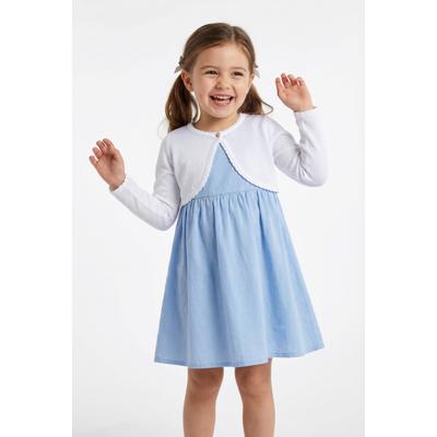 Bolero HAPPY GIRLS, Mädchen, Gr. 116, weiß, Strick, Obermaterial: 70% Baumwolle, 30% Polyester, Glitzermuster, unifarben, festlich, bauchfrei, Rundhals, gewellter Abschluss, Strickjacken Bolero, im dezenten Glitzerlook und mit gewellten Kanten