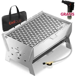 Ovicue L Kompaktgrill mobiler Steck Gasgrill und Holzkohlegrill für flexibles Gr...