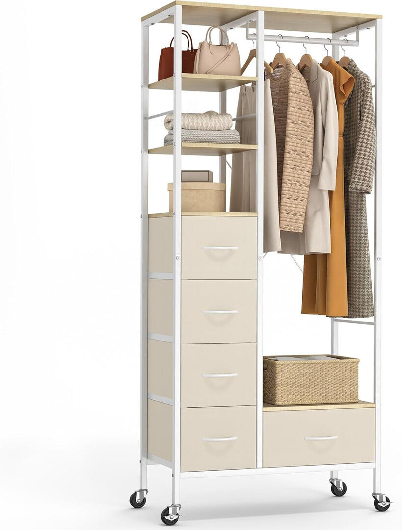 Rebrilliant 80cm Rolling Portable Wardrobe Beige