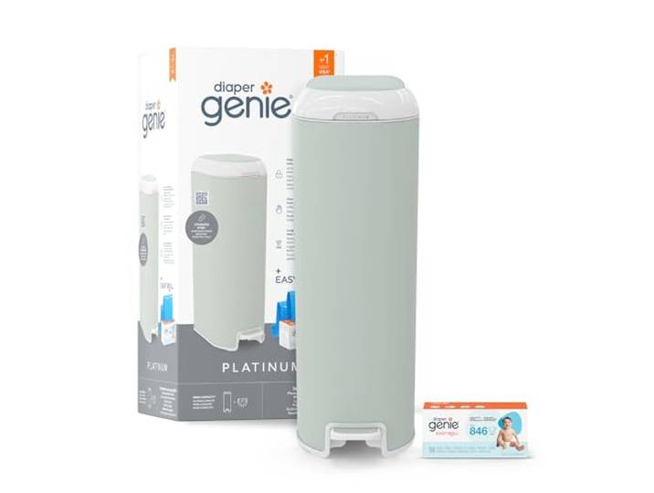 Diaper Genie Platinum Edelstahl Windeleimer mit Fußpedal, neuartiges System mit abreißbaren Beuteln
