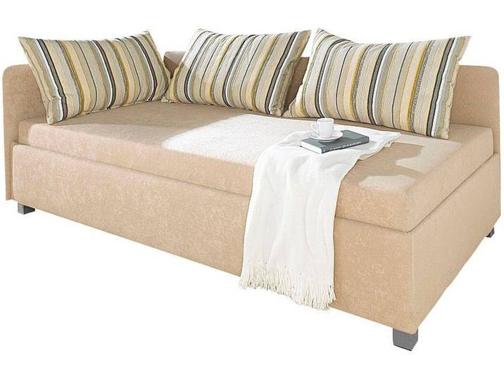 Polsterliege MAINTAL, beige, B:126cm L:206cm, 100% Polyester, Komplettbetten, inkl. Bettkasten, Liege mit Umbau