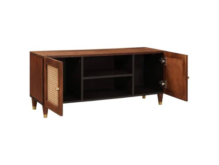 TV-Schrank mit Regal Braun 105 x 33,5 x 46 cm Massivholz Mango Bohemian Stil, goldene Akzente, Brett-Regale, Medienaufbewahrung, Wohnzimmer, Montage erforderlich