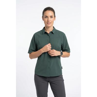 Kurzarmhemd JACK WOLFSKIN "SIERRA QUEST SS SHIRT W", Damen, Gr. M (38/40), N-Gr, sago palm, Obermaterial: 100% Polyester, Hemden, mit Karomuster, aus leichtem Gewebestoff, geruchshemmend