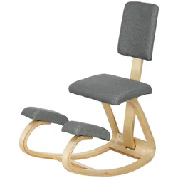 MODFU Kniestuhl ergonomisch 51x84x93 cm mit Rückenlehne Schaukelgestell Grau, Haltungssitz für Homeoffice Meditation Schreiben, Birkenholz Polyester