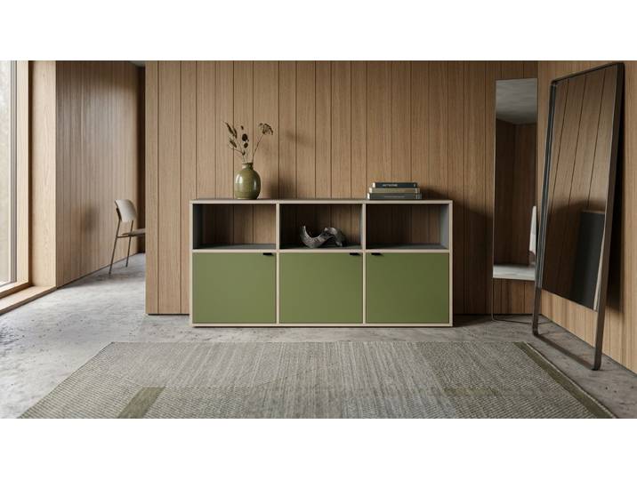 Niedriges Regal mit Türen - Sideboard mit vielen Optionen Premium Dekore Schwarz Multiplex Kante