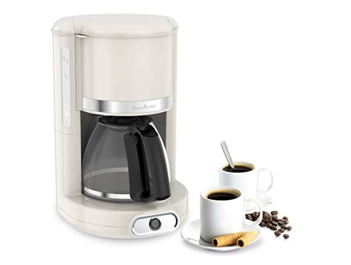 Moulinex Cafetière filtre Soleil\, Design ivoire vintage\, Capacité 1\,25 L\, 10 à 15 tasses\, Porte-filtre pivotant pratique\, Maintien au chaud 30 min\, Verseuse en verre\, Soleil FG381A10