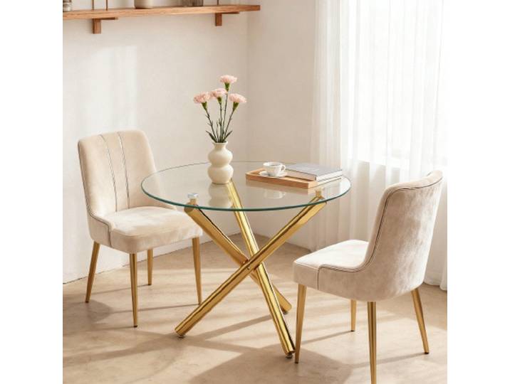 EXTSUD Esstisch Runder Esstisch Glas & Metall – Modern, 80×80×76 cm