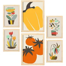 POSTER Set Mit 6 Wesentlichkeit In Blume Zusammenfassung A3 & A4 Rahmen Aus Hellem Holz