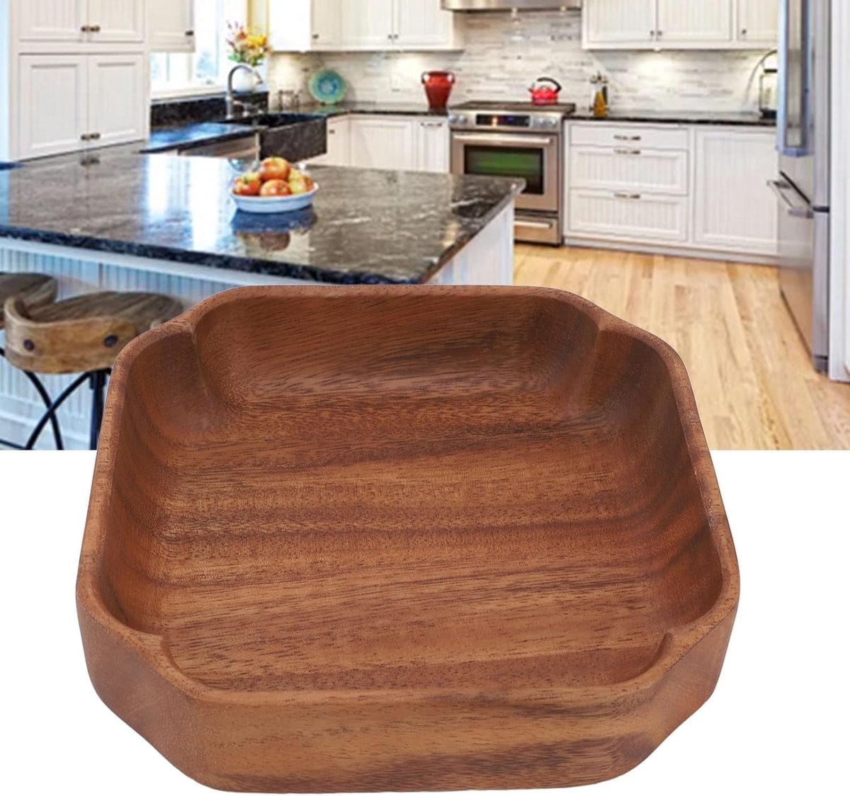 Handgemaakt vierkant houten dienblad voor salades, desserts en snacks