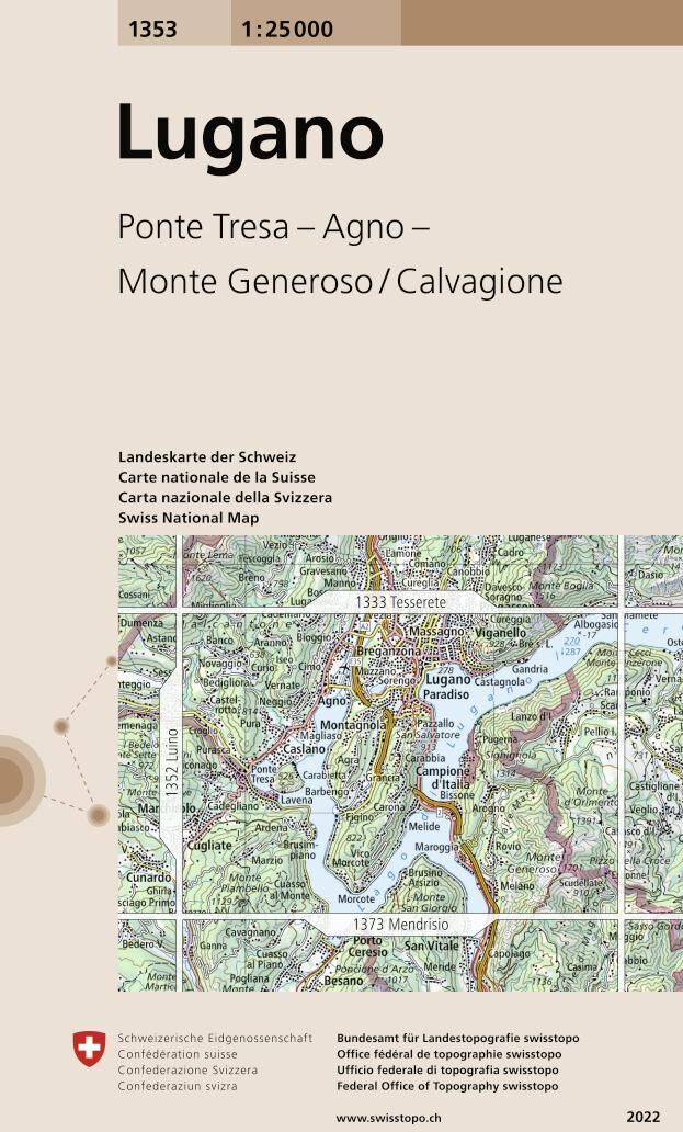 Carte topographique n° 1353 - Lugano (Suisse)   Swisstopo - 1/25 000