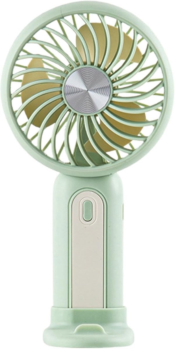 Draagbare mini handventilator met standaard, oplaadbaar, groen