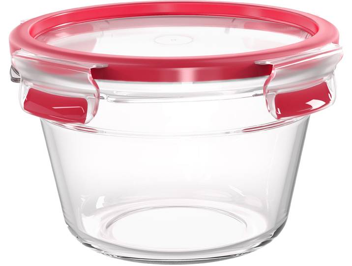 Aufbewahrungsbecher EMSA Clip & Close Glas , transparent, H:10,5cm Ø:16,7cm, Glas, Polyprophylen (PP), Lebensmittelaufbewahrungsbehälter, Aufbewahrungsbecher, 0,9 Liter, rund, Stapelkante, backofengeeignet, auslaufsicher