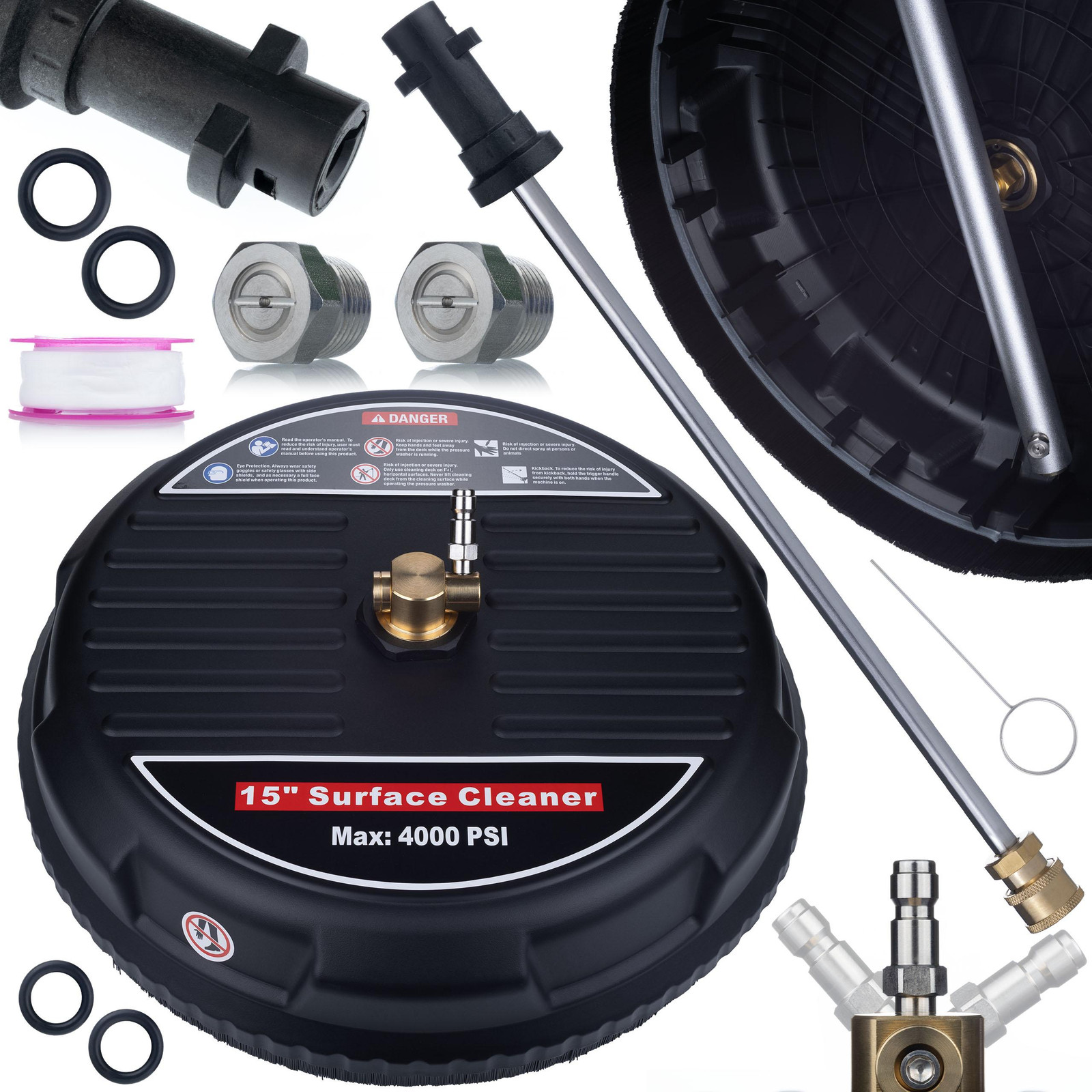 ROSFIX Accessoireset Vervanging T-Racer 15 inch met 34 cm Hogedruklans en 1/4 inch Quick Connect, Compatibel met Kärcher K2-K7 Hogedrukreinigers