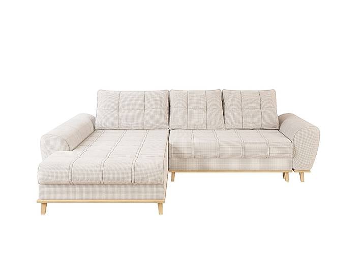 Ecksofa Scandi-Stil Schlaffunktion Bettkasten m. Bouclé Chenille Stoff in Beige / 21014