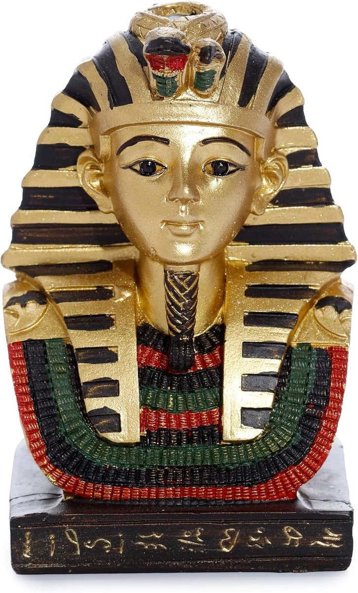 Egyptische Buste Toetanchamon Beeld met Gouden Afwerking, Hoogte: 11 cm, Goud