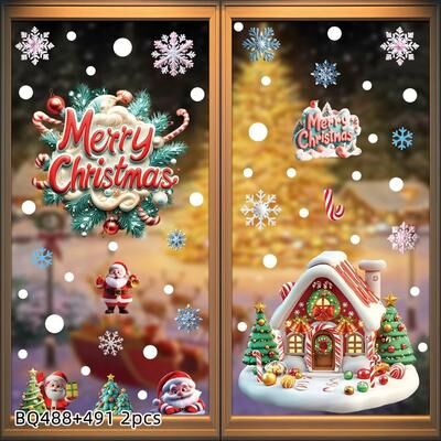Uplifted Finds 2025 Christmas Static Window Clings Gingerbread Man, Snowman, Snowflake & Santa Claus Decals xd 2 Pcs