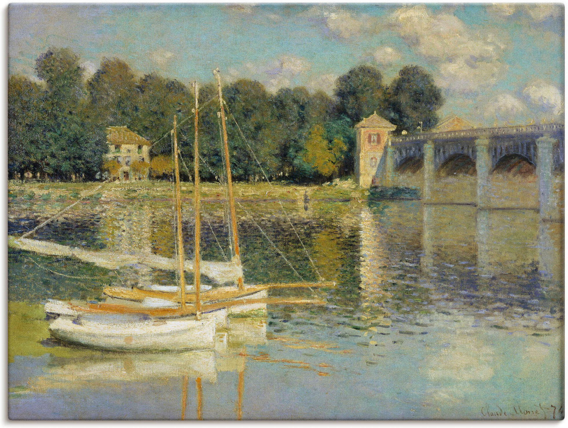 Leinwandbild ARTLAND "Die Brücke von Argenteuil. 1874", blau (farbe bild(er): blau), B:80cm H:60cm, Bilder, Leinwandbild, auf Holzrahmen gespannt farbe bild(er): blau B/H/T: 80cm x 60cm, Leinwandbild Boote & Schiffe, 1 Stk.