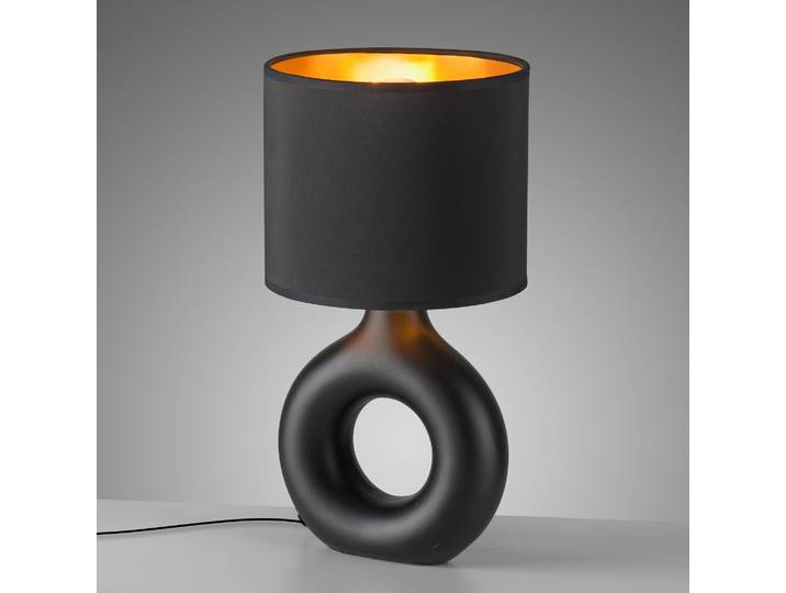 Tischleuchte 16 x 30 x 16cm Schwarz/Schwarz/Gold Mischgewebe E27