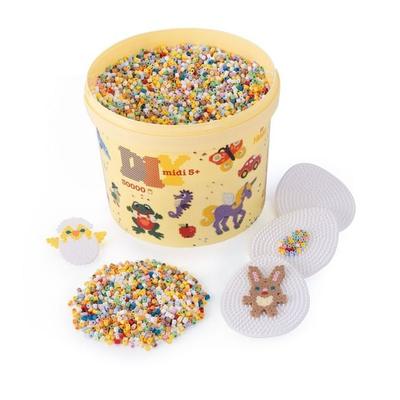 Hama 181-302 - Bügelperlen Midi 5+, Eimer mit 30.000 Stück inkl. Stiftplatten Ostermix