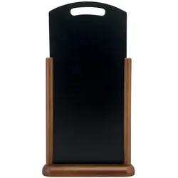 Securit® Tischtafeltafel "Handle" mit Griff – Dunkelbraun lackierter Holzsockel – 26x46,5cm