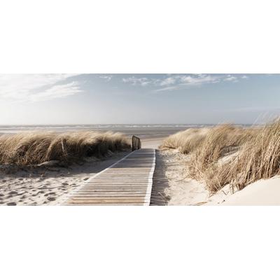 Leinwandbild BÖNNINGHOFF "Wandbild WEG ZUM STRAND 33x70 cm – Leinwandbild Keilrahmen Deko modern", blau (farbe bild(er): blau, beige), B:70cm H:33cm T:2cm, Canvas, MDF, Bilder, Leinwandbild, auf Keilrahmen gespannt