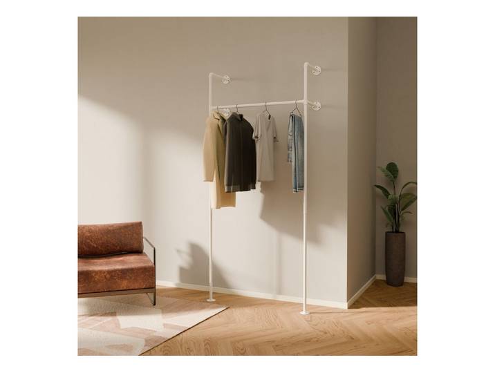 pamo. design Kleiderständer KIM Kleiderstange Wandmontage, offener Kleiderschrank, Kleiderständer, Weißer Garderobenständer im Industrial Design für Kleidung
