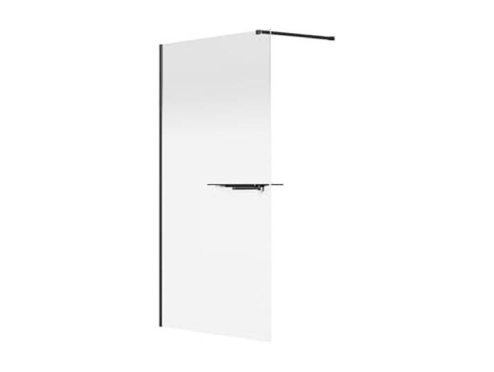 Vente-unique - Paroi de douche à l'italienne brume avec porte serviette et étagéres - 120 x 200 cm - Noir mat - POMARO