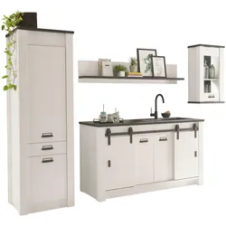 KÜCHEN-SET weiß Pinie, anthrazit 4-teilig, Küchenschrank Set im Landhaus-Stil