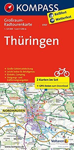KOMPASS-Karten GmbH - Thüringen: Großraum-Radtourenkarte 1:125000, GPX-Daten zum Download (KOMPASS-Großraum-Radtourenkarte, Band 3707) - Preis vom 09.10.2026 07:28:09 h