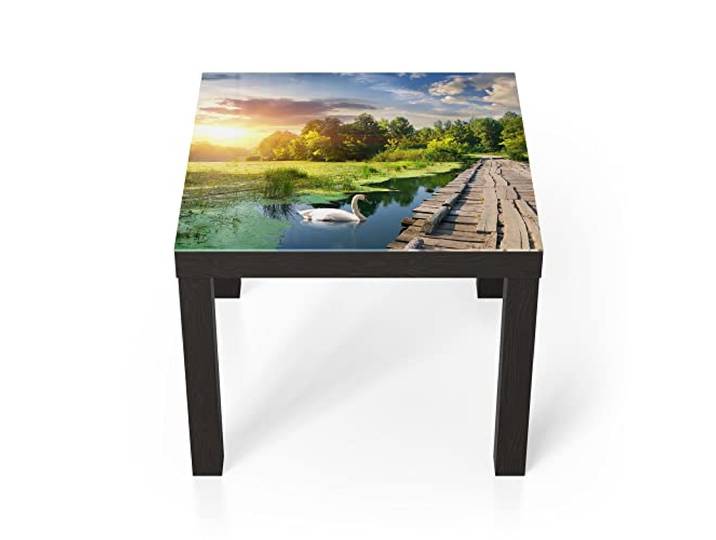 DEQORI Glastisch schwarz klein 55x55 cm Motiv Idyllischer See ausgefallener Beistelltisch aus Glas Hochglanz Couchtisch fürs Wohnzimmer moderner Couch Tisch mit Design
