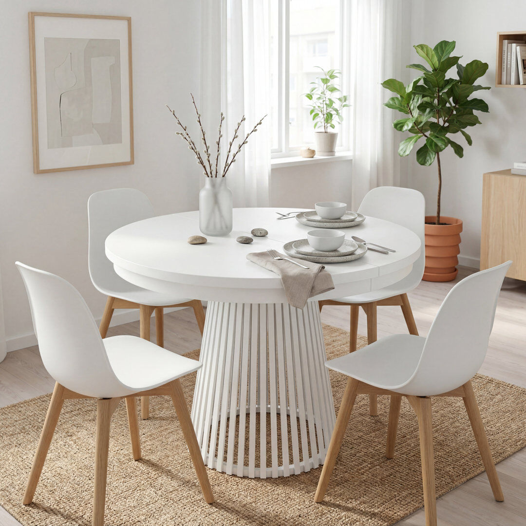 East Urban Home 180 cm Extendable Round and Oval Dining Table Alpine White/White