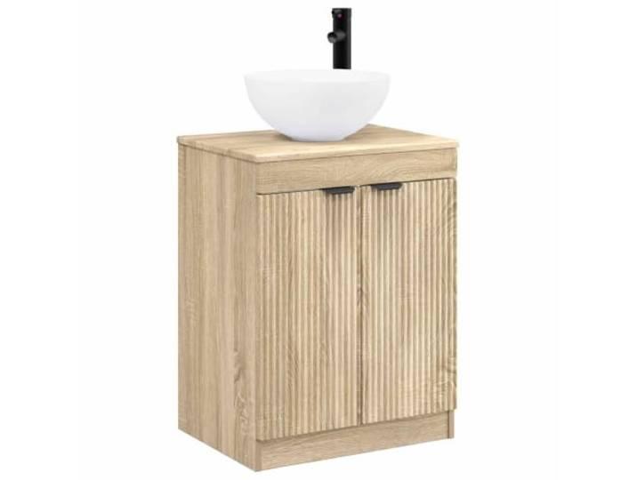KTHLBRH Badezimmermöbel-Set Eiche Sonoma Engineered mit Waschbecken 2 Türen, 1 Einlegeboden, Waschbecken mit Wasserhahn, einfache Montage, einfache Pflege