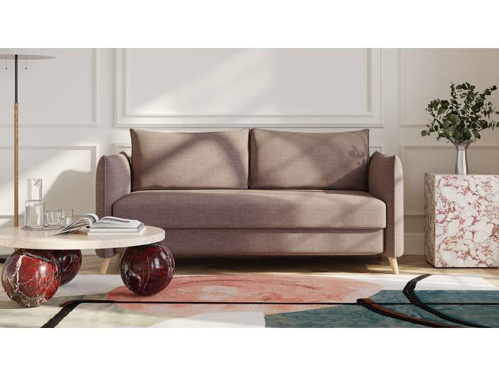 BRUNO Schlafsofa 160cm in Braun Pillow stabiles Massivholz & Boxspringkomfort