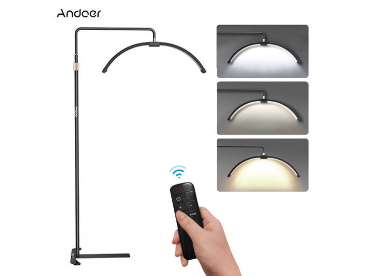 Lumière de remplissage demi-lune Andoer 36W, lumière vidéo LED au sol, 3000K-6000K, variable avec support de lumière de 70,9 pouces, pour le maquillage de beauté, flux en direct
