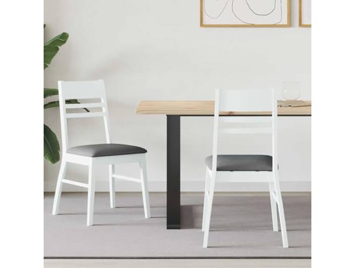 KTHLBRH Esszimmerstühle 2er Set Massives Gummiholz Weiß 43x54x89 cm Modernes Kautschukholz, ergonomische Rückenlehne, quadratische Beine, vielseitig nutzbar, einfache Reinigung